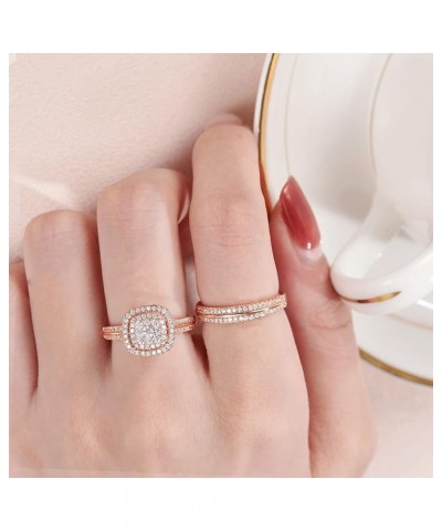 SHELOVES Womens Double Halo Rose Gold Wedding Engagement Ring Set 925 Sterling Silver Cubic Zirconia Sz 5-12 Rose Gold $21.72...