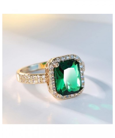 Green Simulated Emerald Yellow Gold Plated Rings for Women,Fashion Cubic Zirconia CZ Engagement Promise Ring Size 6-10 (US Si...