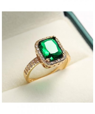 Green Simulated Emerald Yellow Gold Plated Rings for Women,Fashion Cubic Zirconia CZ Engagement Promise Ring Size 6-10 (US Si...