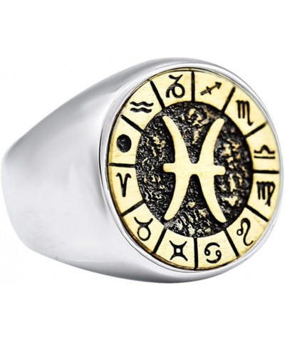 Unisex Stainless Steel Simple 12 Constellation Zodiac Signet Ring Horoscope Astrology Silver Gold Pisces $8.79 Others