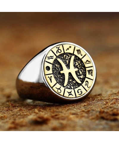 Unisex Stainless Steel Simple 12 Constellation Zodiac Signet Ring Horoscope Astrology Silver Gold Pisces $8.79 Others