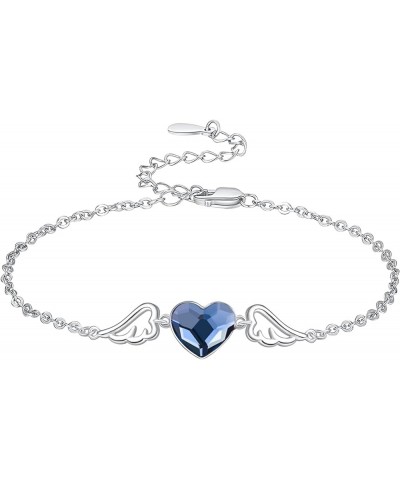 Heart Charm Link Bracelet for Women Girls 925 Sterling Silver Moonstone/Crystal/Opal Angel Wing Bracelets Guardian Angel Jewe...