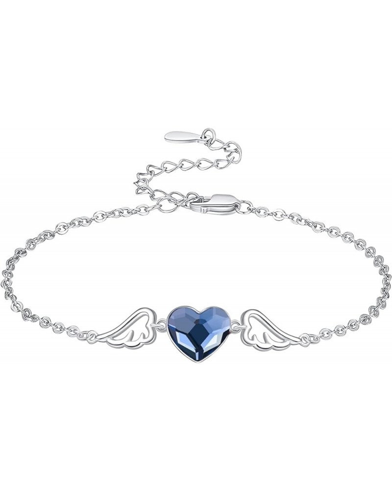 Heart Charm Link Bracelet for Women Girls 925 Sterling Silver Moonstone/Crystal/Opal Angel Wing Bracelets Guardian Angel Jewe...