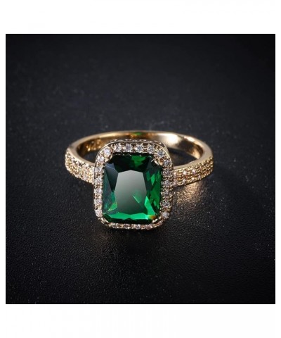 Green Simulated Emerald Yellow Gold Plated Rings for Women,Fashion Cubic Zirconia CZ Engagement Promise Ring Size 6-10 (US Si...