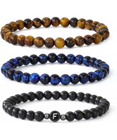 Letter Beads Bracelets for Women Men Friendship Initial Bracelet Sets Gifts for Him Her Tiger Eye Blue&Brown&Letter F $8.54 B...