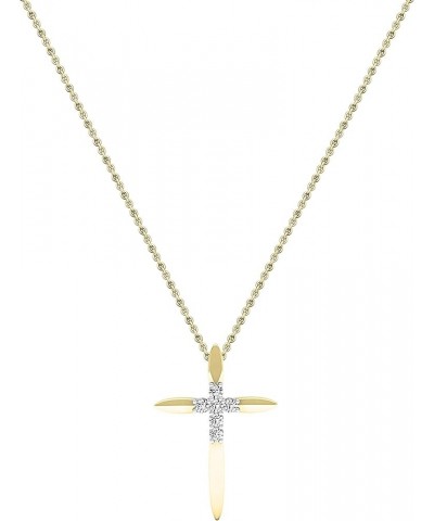 Round White Diamond Elegant Cross Pendant with 18 inch Chain for Women (Color I-J, Clarity I1-I3) in Gold 10K: Metal Stamp 0....