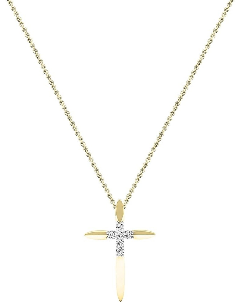 Round White Diamond Elegant Cross Pendant with 18 inch Chain for Women (Color I-J, Clarity I1-I3) in Gold 10K: Metal Stamp 0....