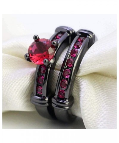 3pc His Hers Wedding Ring Sets Couples Rings Women's 2pc Black Gold Filled Red Ruby CZ Wedding Engagement Ring Bridal Sets & ...