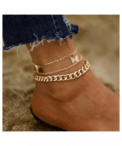 Layered Butterfly Anklet Punk Cuban Link Ankle Bracelets Gold Figaro Chain Anklet Twist Chain Anklet Summer Beach Barefoot Fo...