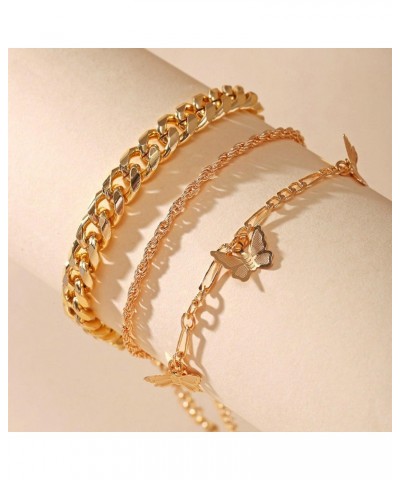 Layered Butterfly Anklet Punk Cuban Link Ankle Bracelets Gold Figaro Chain Anklet Twist Chain Anklet Summer Beach Barefoot Fo...