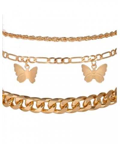 Layered Butterfly Anklet Punk Cuban Link Ankle Bracelets Gold Figaro Chain Anklet Twist Chain Anklet Summer Beach Barefoot Fo...