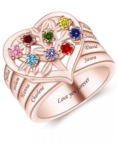 Personalized Mothers Ring with 1-8 Simulated Birthstones Rings for Women Sterling Silver Family Tree Rings for Mom Mother's D...