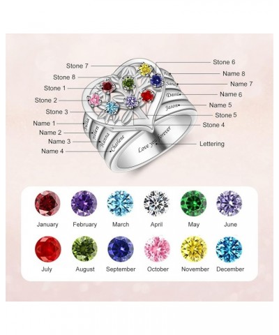 Personalized Mothers Ring with 1-8 Simulated Birthstones Rings for Women Sterling Silver Family Tree Rings for Mom Mother's D...