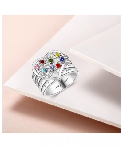 Personalized Mothers Ring with 1-8 Simulated Birthstones Rings for Women Sterling Silver Family Tree Rings for Mom Mother's D...