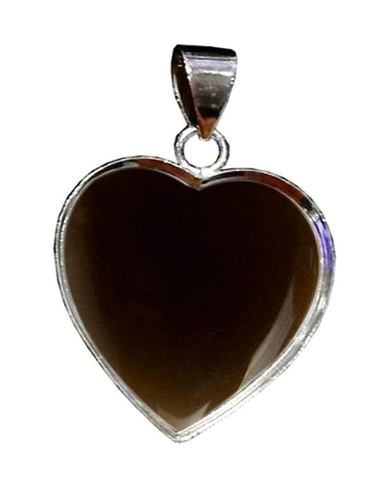 Choose Your Gemstone Pendants Heart Shape Sterling Silver 18K Gold Plated Locket For Men Women natural-cabachon-Smoky-Quartz ...