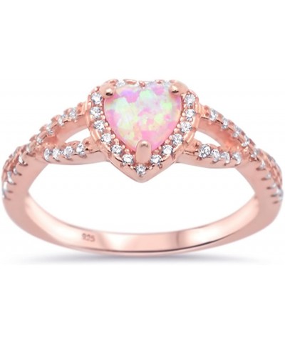 Sterling Silver Heart Halo Cubic Zirconia Promise Ring Rose Gold Plated Pink Opal $13.42 Rings