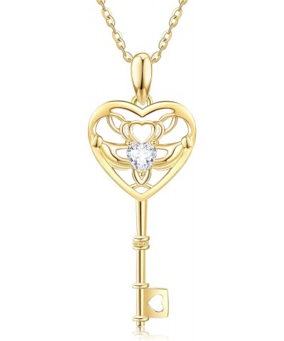 14k Real Gold Irish Claddagh Key Necklaces For Women Celtic Knot Trinity Key Necklace Jewelry Gifts For Girls Lover $101.00 N...