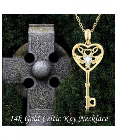 14k Real Gold Irish Claddagh Key Necklaces For Women Celtic Knot Trinity Key Necklace Jewelry Gifts For Girls Lover $101.00 N...