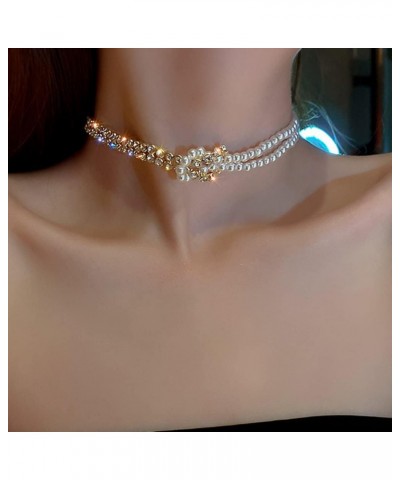 Rhinestone Pearl Gold Sexy Choker Necklaces Crystal Rhinestone Choker Necklace Sparkly Short Necklace Jewelry for Women and G...