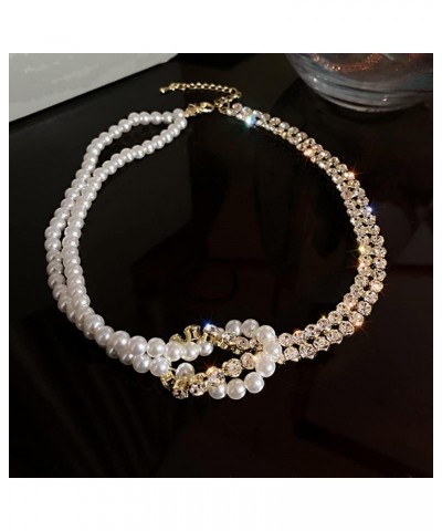 Rhinestone Pearl Gold Sexy Choker Necklaces Crystal Rhinestone Choker Necklace Sparkly Short Necklace Jewelry for Women and G...