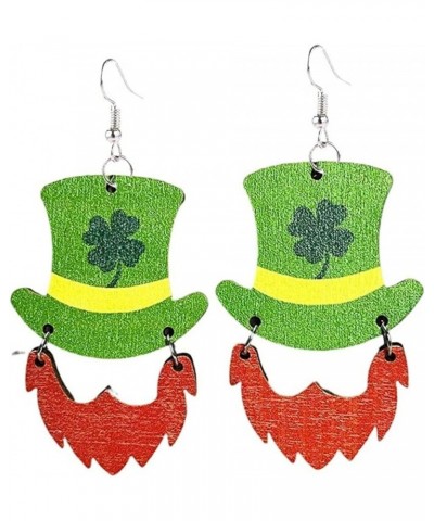 St. Patrick's Day Irish Shamrock Wooden Dangle Earrings Wood Luck Clover Hat Rainbow Shape Drop Earrings for Women Girls Jewe...