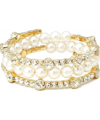 Multi-loop Alloy Rhinestone Bracelet Opening Adjustable Size Spiral Wrap Bangle Band for Women Girls PearlA $8.09 Bracelets