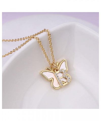 Initial Butterfly Necklace for Women Gold Plated Dainty Butterfly Pendant Necklace Mother of Pearl Cubic Zirconia Letter Name...