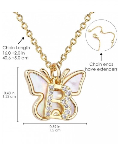 Initial Butterfly Necklace for Women Gold Plated Dainty Butterfly Pendant Necklace Mother of Pearl Cubic Zirconia Letter Name...