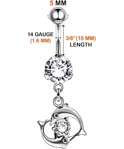 Stainless Steel Danging Belly Piercing Ring 16g 3/8 10mm 8mm Clear Crystal Ball Earrings Piercing Jewelry More Theme 1PC 1.6x...