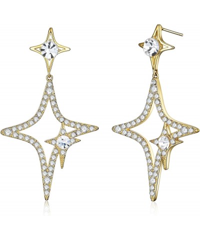 Gold Star Dangle Drop Earrings with Zirconia for Women Teen Girls - 14K Gold Plated 925 Sterling Silver Post Lightweight Spar...