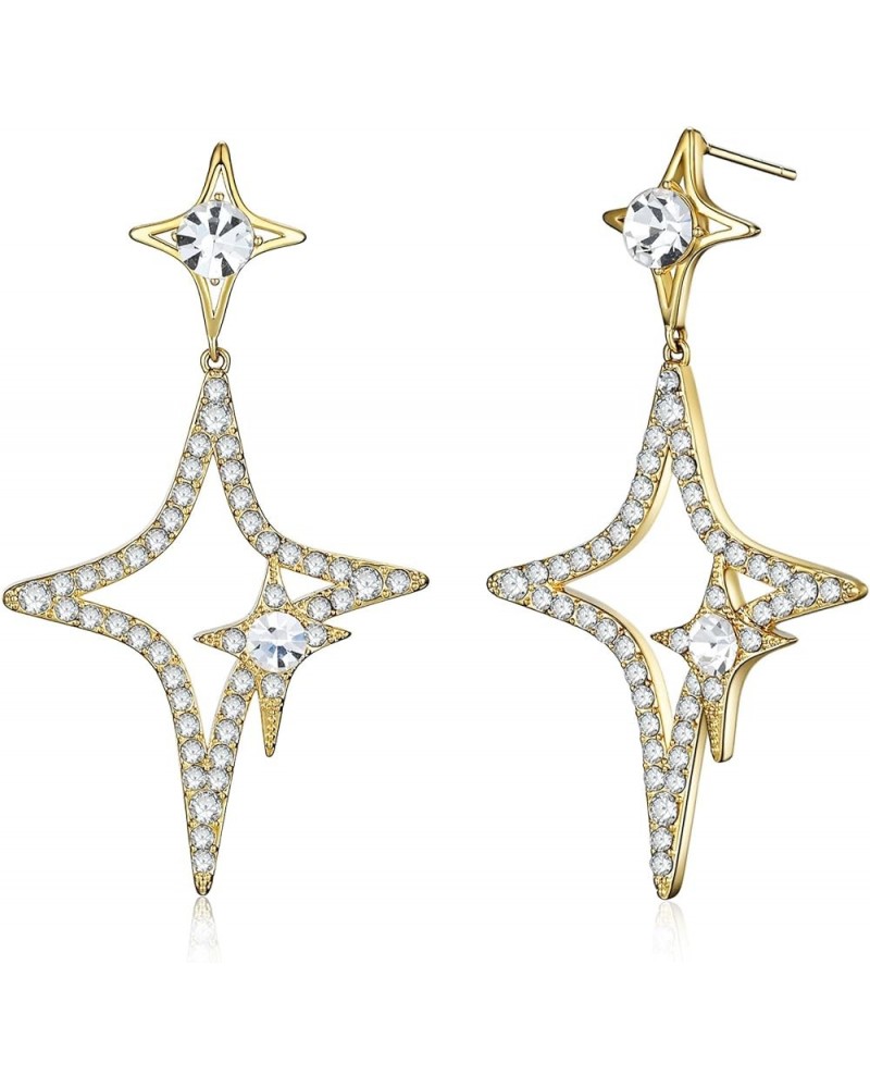 Gold Star Dangle Drop Earrings with Zirconia for Women Teen Girls - 14K Gold Plated 925 Sterling Silver Post Lightweight Spar...