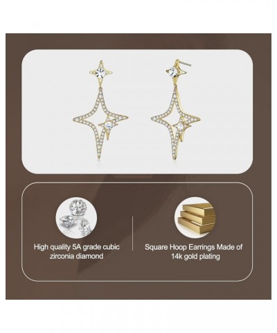 Gold Star Dangle Drop Earrings with Zirconia for Women Teen Girls - 14K Gold Plated 925 Sterling Silver Post Lightweight Spar...