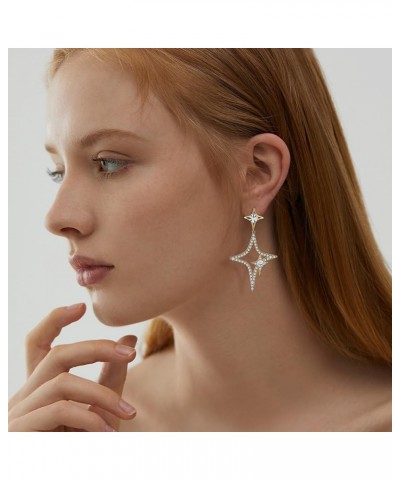 Gold Star Dangle Drop Earrings with Zirconia for Women Teen Girls - 14K Gold Plated 925 Sterling Silver Post Lightweight Spar...