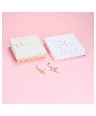 Gold Star Dangle Drop Earrings with Zirconia for Women Teen Girls - 14K Gold Plated 925 Sterling Silver Post Lightweight Spar...