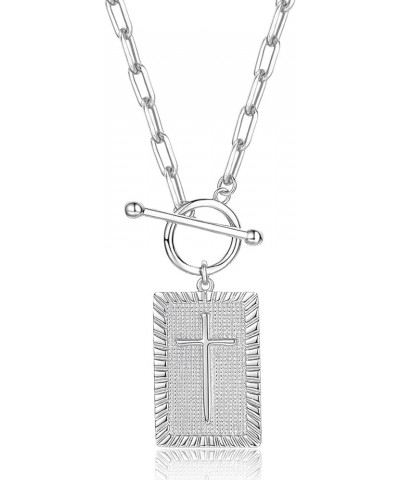 Womens Cross Dog Tag Pendant Necklace | Christian Paperclip Toggle Chain - 18.5'' Silver $9.81 Necklaces