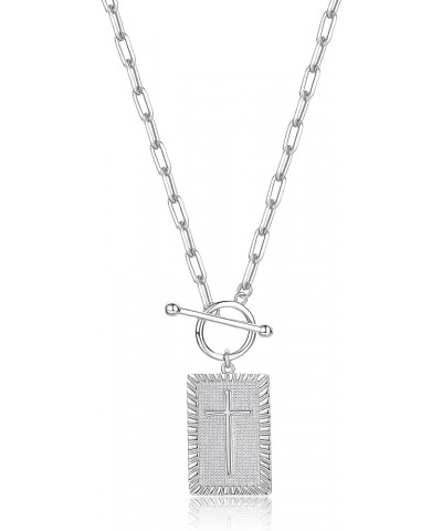 Womens Cross Dog Tag Pendant Necklace | Christian Paperclip Toggle Chain - 18.5'' Silver $9.81 Necklaces