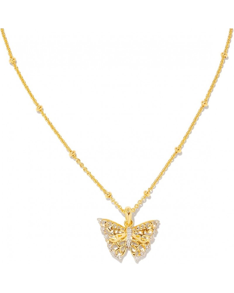 Delicate Butterfly 18k Gold Vermeil Pendant Necklace in White Sapphire $82.00 Necklaces