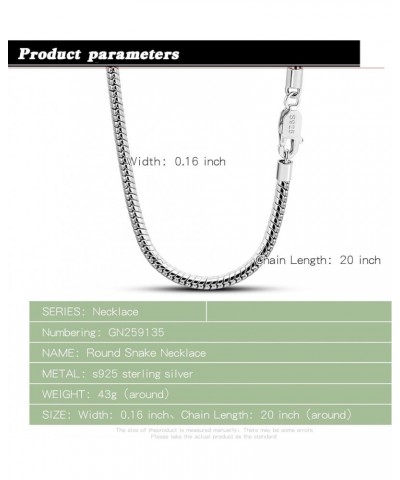 Italy 925 Sterling Silver Snake Chain Necklace Men & Women 3MM-4MM Rolo Link Round Chain Chokers 18 "20" 22 "24" 26 "28" 30" ...