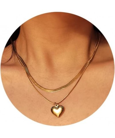 Gold/Silver Layered Necklace Heart Pendant Dainty Herringbone Chain Layering Necklace Choker Necklace Jewelry Gifts for Women...