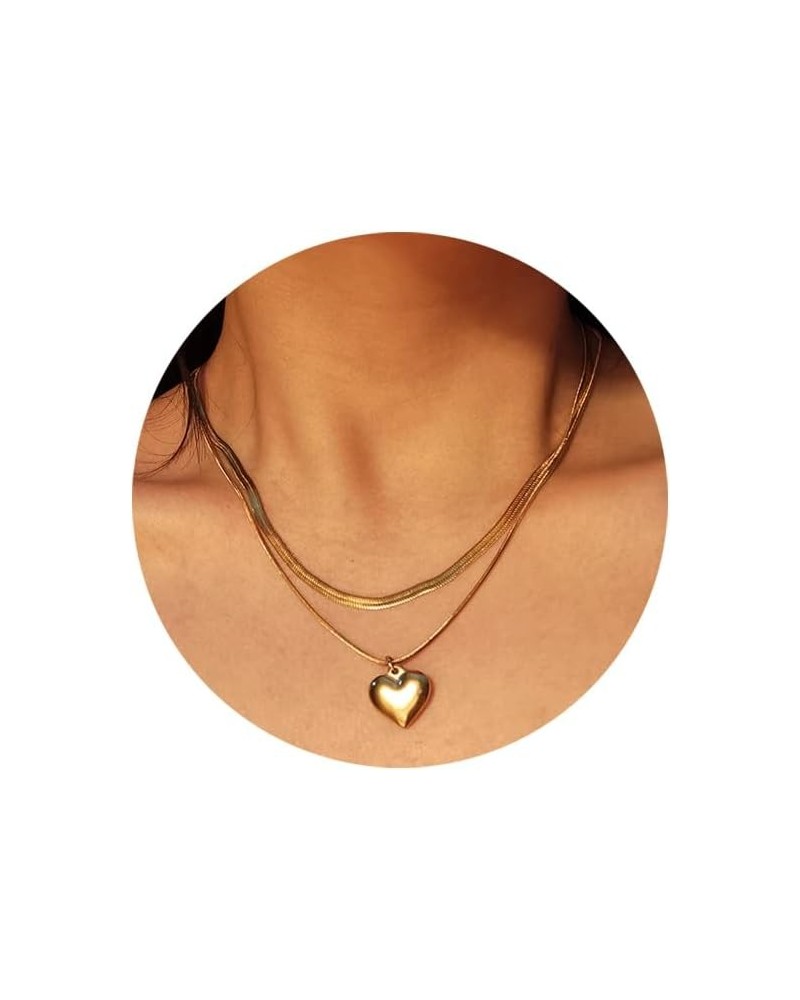 Gold/Silver Layered Necklace Heart Pendant Dainty Herringbone Chain Layering Necklace Choker Necklace Jewelry Gifts for Women...