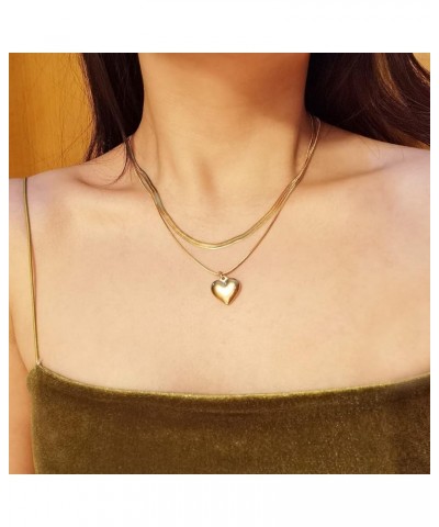 Gold/Silver Layered Necklace Heart Pendant Dainty Herringbone Chain Layering Necklace Choker Necklace Jewelry Gifts for Women...