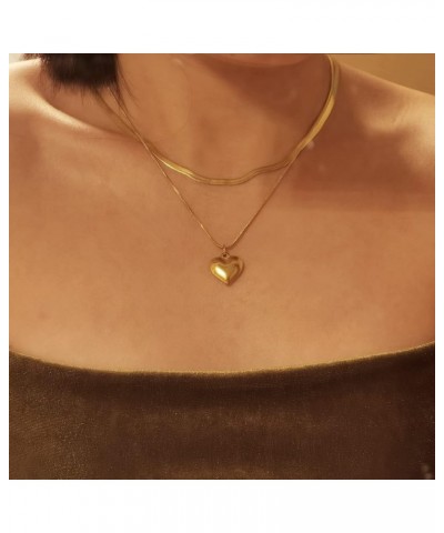 Gold/Silver Layered Necklace Heart Pendant Dainty Herringbone Chain Layering Necklace Choker Necklace Jewelry Gifts for Women...