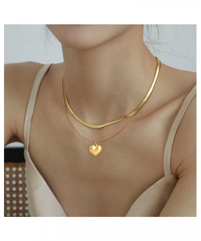 Gold/Silver Layered Necklace Heart Pendant Dainty Herringbone Chain Layering Necklace Choker Necklace Jewelry Gifts for Women...