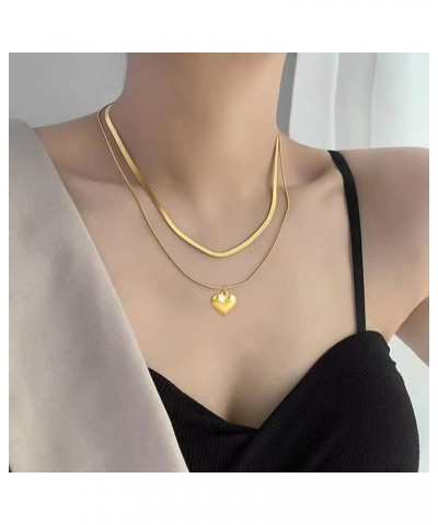 Gold/Silver Layered Necklace Heart Pendant Dainty Herringbone Chain Layering Necklace Choker Necklace Jewelry Gifts for Women...