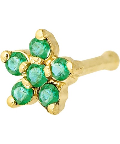 22G Solid 14K Gold 6-Stone 0.05ctw Emerald Flower Nose Stud - Nose Bone/L-Shape/Nose Screw Stud Nose Ring - May Birthstone No...