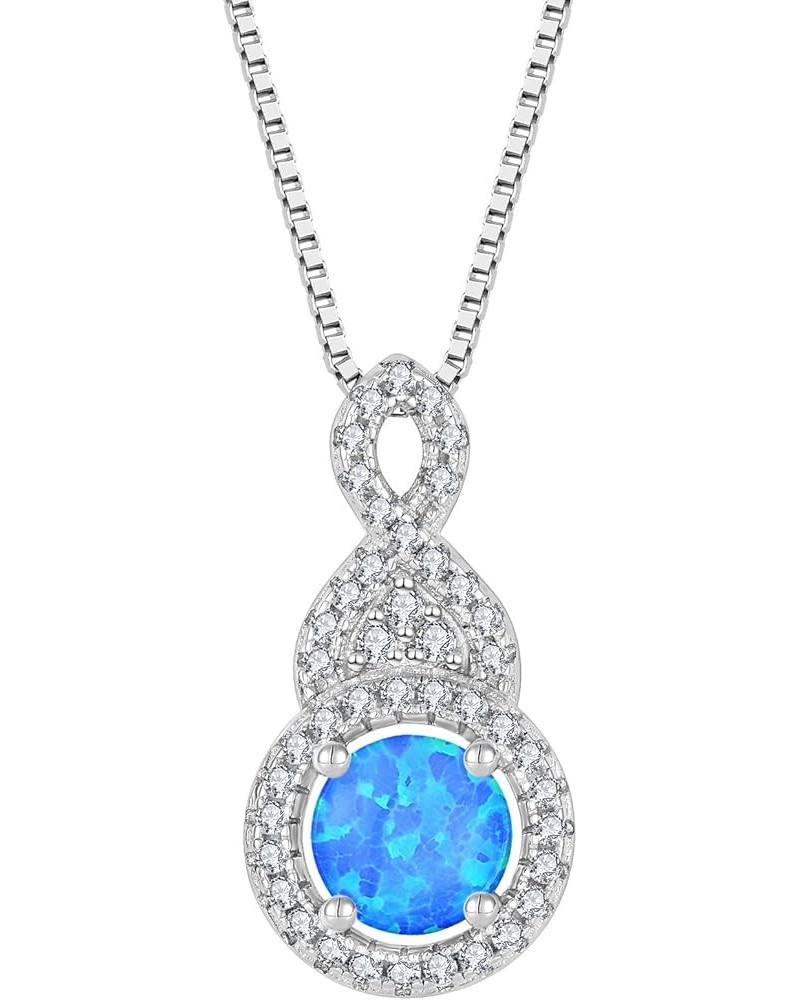 Created Fire Opal Necklace 925 Sterling Silver Pendant with Chain with 5A Cubic Zirconia Jewelry Gift for Women B blue opal $...