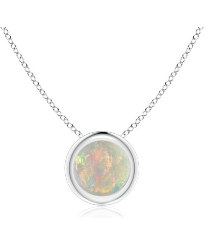 Bezel-Set Round Opal Solitaire Pendant Necklace for Women, Girls in Sterling Silver / 14K Solid Gold/Platinum October Birthst...