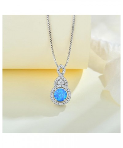 Created Fire Opal Necklace 925 Sterling Silver Pendant with Chain with 5A Cubic Zirconia Jewelry Gift for Women B blue opal $...