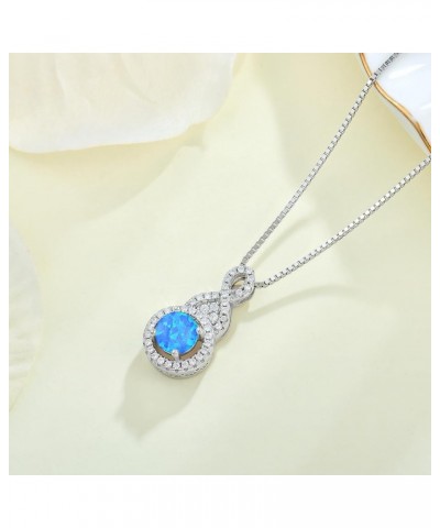 Created Fire Opal Necklace 925 Sterling Silver Pendant with Chain with 5A Cubic Zirconia Jewelry Gift for Women B blue opal $...