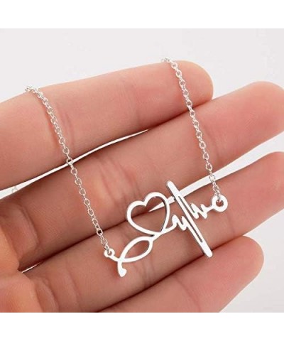 Nurses'day Gift EKG Heartbeat Necklace Lifeline Pulse Pendant Nurse Doctor RN Nursing School Graduation Jewelry silver $8.24 ...